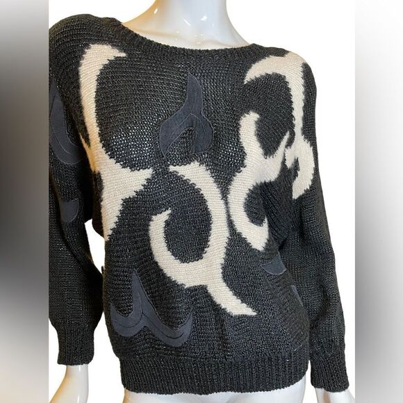 Vintage Ginenne 80s Abstract Angora Sweater Medium Black White - Picture 11 of 11